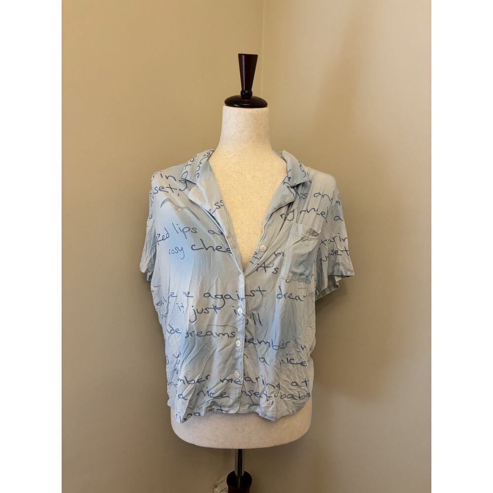 Taylor Swift Light Blue Script-Print Short Sleeve Pajama Top